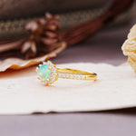 Vintage-Style Pavé Floral-Shaped 4-Prong Round-Cut Fire Opal Engagement Ring - Additional view