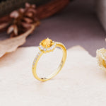 Vintage-Style Pavé Floral-Shaped 4-Prong Round-Cut Citrine Engagement Ring - Additional view