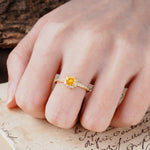 Vintage-Style Pavé Floral-Shaped 4-Prong Round-Cut Citrine Engagement Ring - Additional view