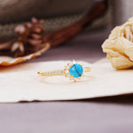 Vintage-Style Pavé Floral-Shaped 4-Prong Round-Cut Turquoise Engagement Ring - Additional view