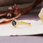 Vintage-Style Pavé Floral-Shaped 4-Prong Round-Cut Black Onyx Engagement Ring - Additional view