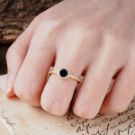 Vintage-Style Pavé Floral-Shaped 4-Prong Round-Cut Black Onyx Engagement Ring - Additional view