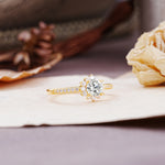 Vintage-Style Pavé Floral-Shaped 4-Prong Round-Cut Lab Diamond Engagement Ring - Additional view