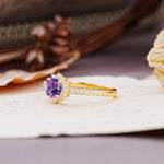 Vintage-Style Pavé Floral-Shaped 4-Prong Round-Cut Amethyst Engagement Ring - Additional view