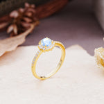 Vintage-Style Pavé Floral-Shaped 4-Prong Round-Cut Moonstone Engagement Ring - Additional view