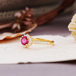 Vintage-Style Pavé Floral-Shaped 4-Prong Round-Cut Ruby Engagement Ring - Additional view
