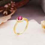 Vintage-Style Pavé Floral-Shaped 4-Prong Round-Cut Ruby Engagement Ring - Additional view