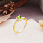 Vintage-Style Pavé Floral-Shaped 4-Prong Round-Cut Peridot Engagement Ring - Additional view