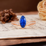 Unique Classic 2-Prong Marquise Cut Sapphire Engagement Ring - Additional view