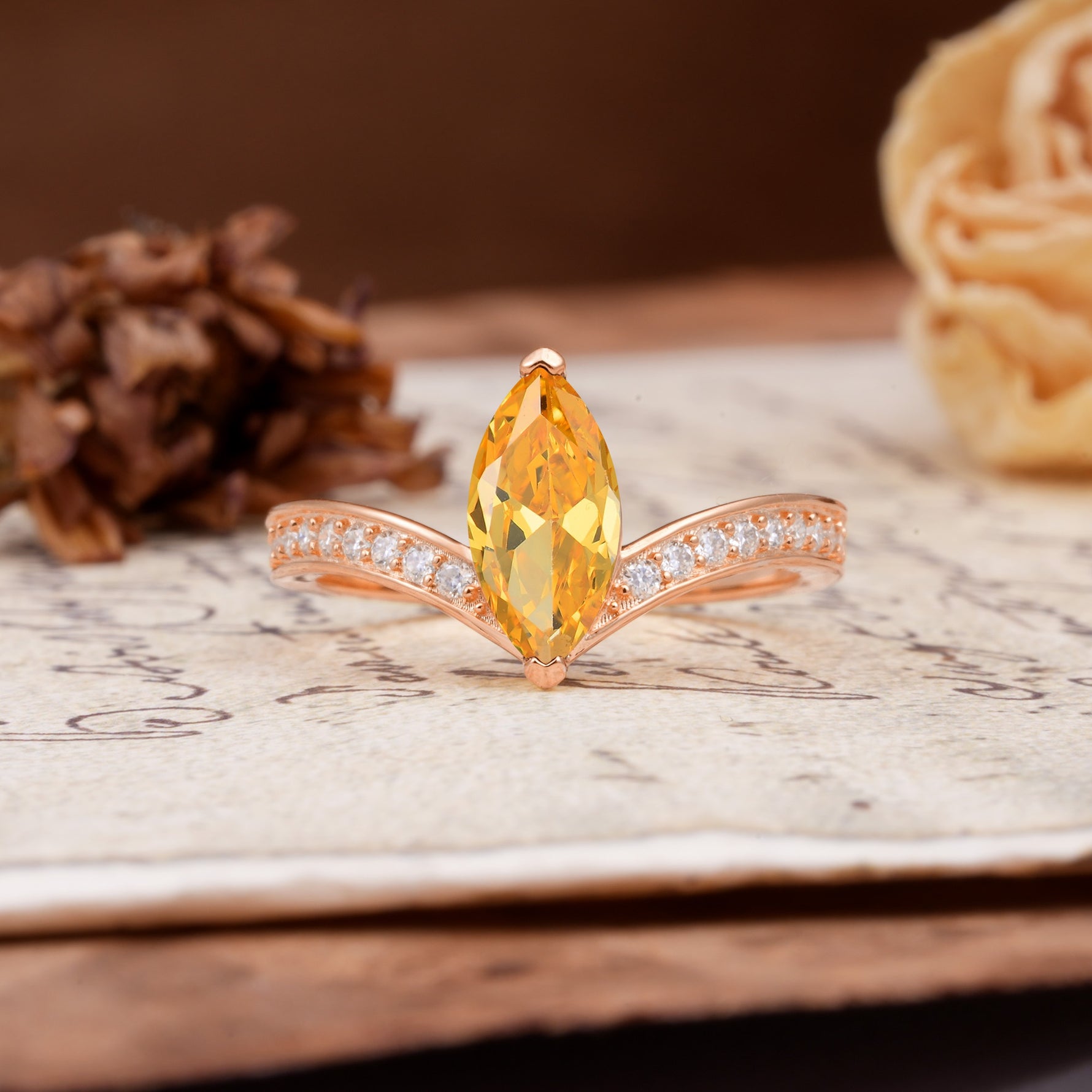 Unique Classic 2-Prong Marquise Cut Citrine Engagement Ring - Additional view