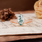 Unique Classic 2-Prong Marquise Cut Moss Agate Engagement Ring - Additional view