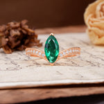 Unique Classic 2-Prong Marquise Cut Emerald Engagement Ring - Additional view