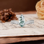 Unique Classic 2-Prong Marquise Cut Moss Agate Engagement Ring - Additional view
