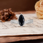 Unique Classic 2-Prong Marquise Cut Black Onyx Engagement Ring - Additional view