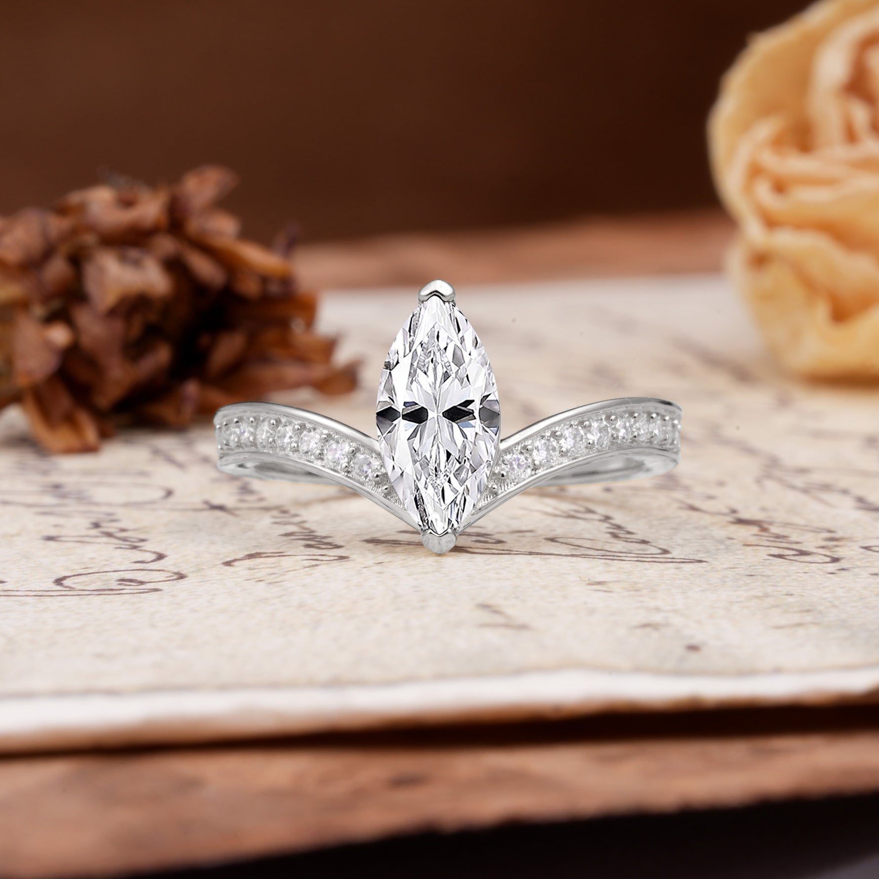 Unique Classic 2-Prong Marquise Cut Lab Diamond Engagement Ring - Additional view