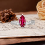 Unique Classic 2-Prong Marquise Cut Ruby Engagement Ring - Additional view