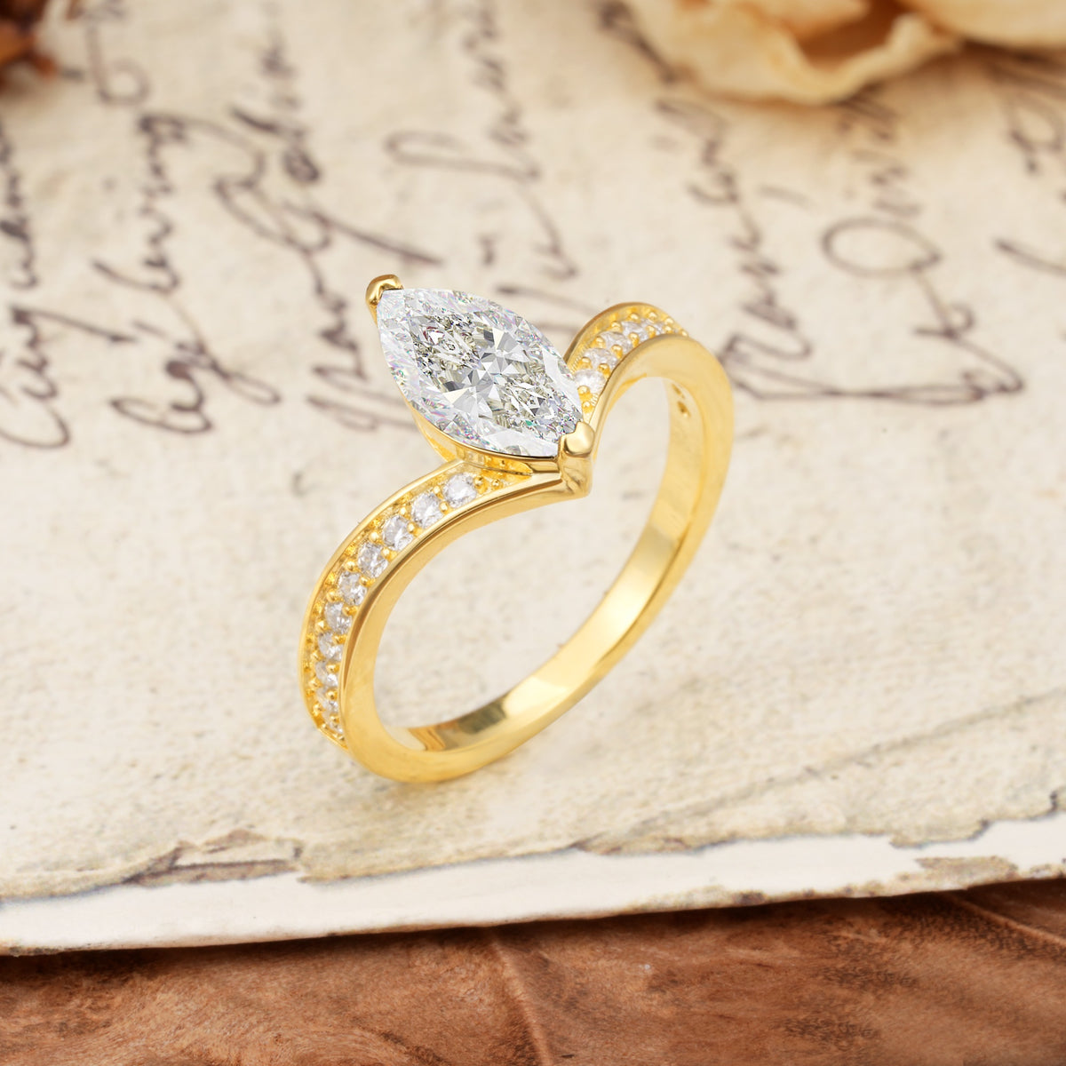 Unique Classic 2-Prong Marquise Cut Moissanite Engagement Ring - Additional view
