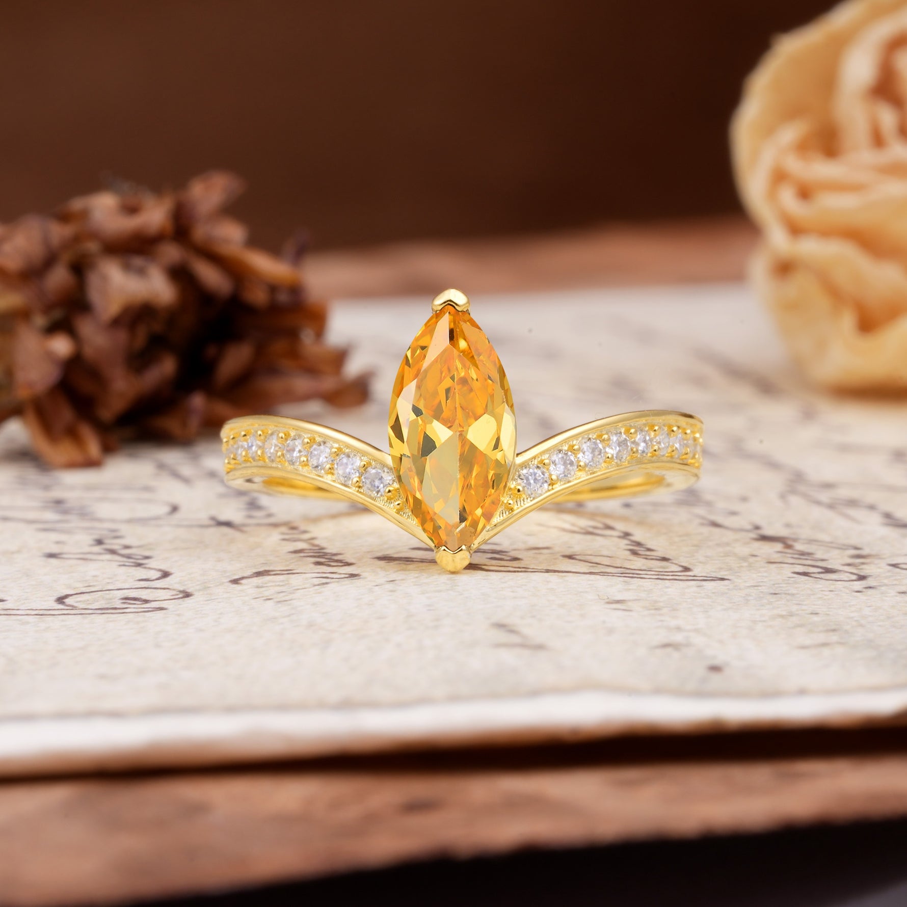 Unique Classic 2-Prong Marquise Cut Citrine Engagement Ring - Additional view
