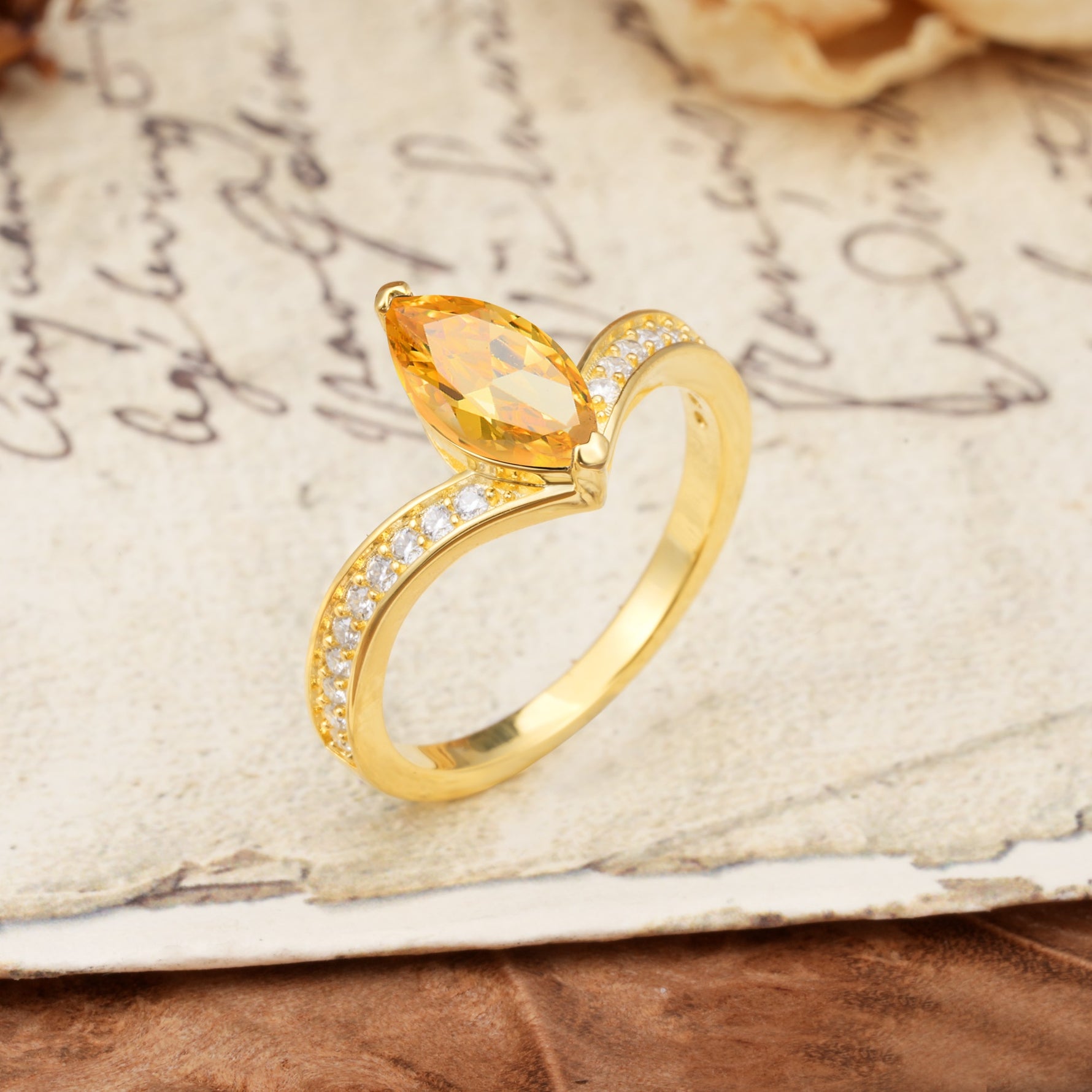 Unique Classic 2-Prong Marquise Cut Citrine Engagement Ring - Additional view