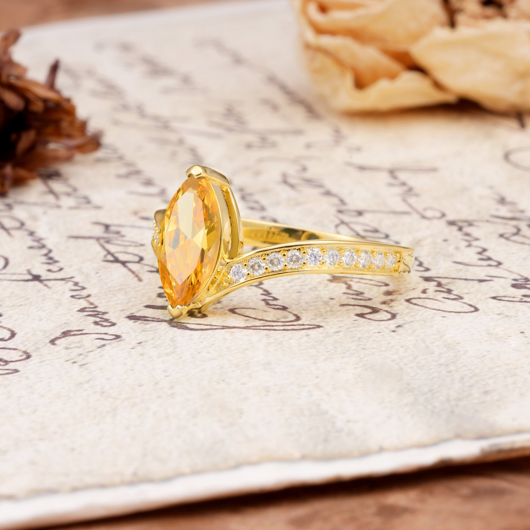 Unique Classic 2-Prong Marquise Cut Citrine Engagement Ring - Additional view
