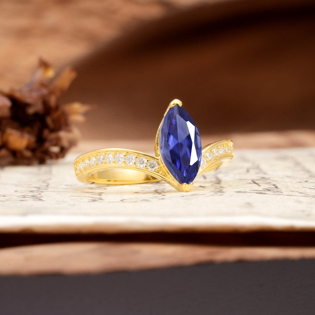 Unique Classic 2-Prong Marquise Cut Tanzanite Engagement Ring - Additional view