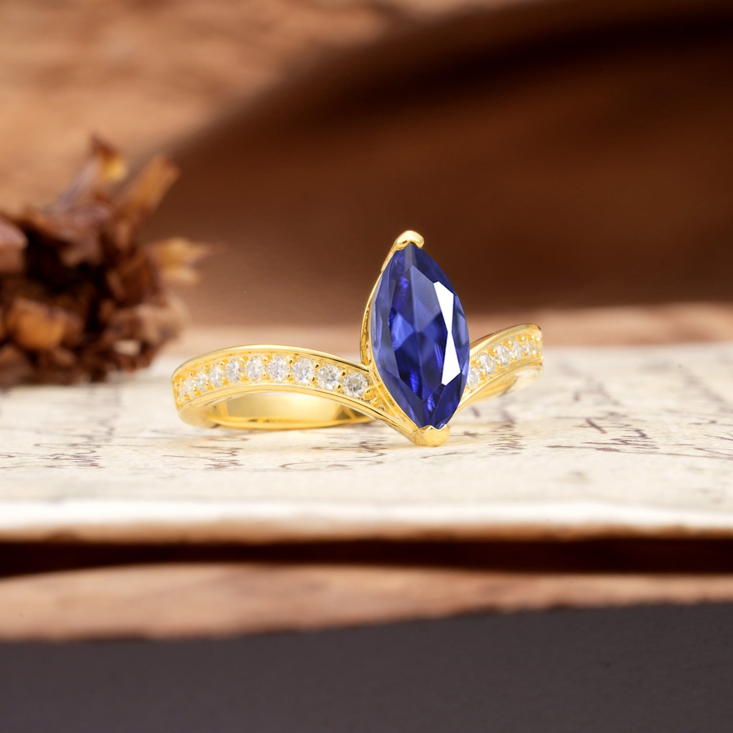 Unique Classic 2-Prong Marquise Cut Tanzanite Engagement Ring - Additional view