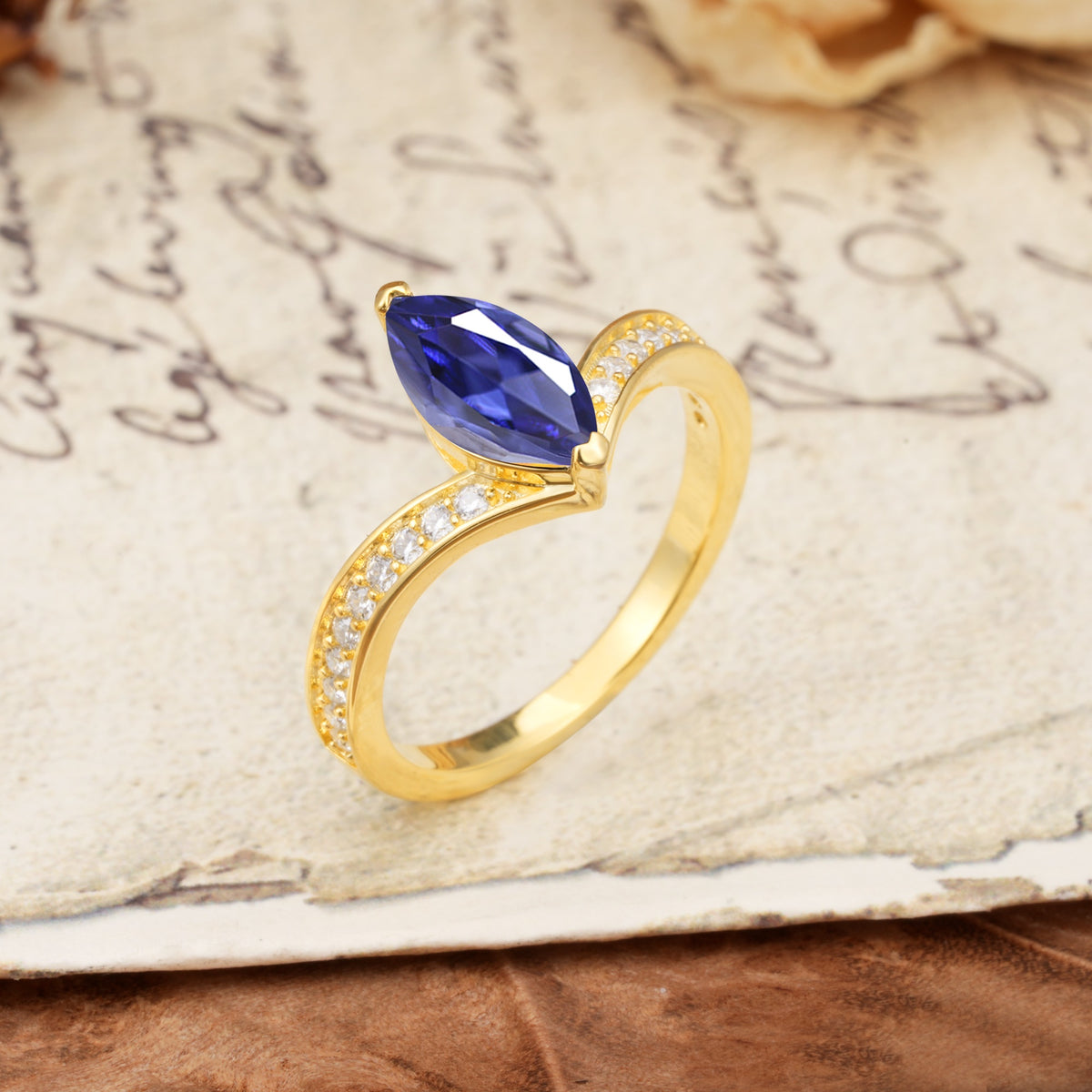 Unique Classic 2-Prong Marquise Cut Tanzanite Engagement Ring - Additional view