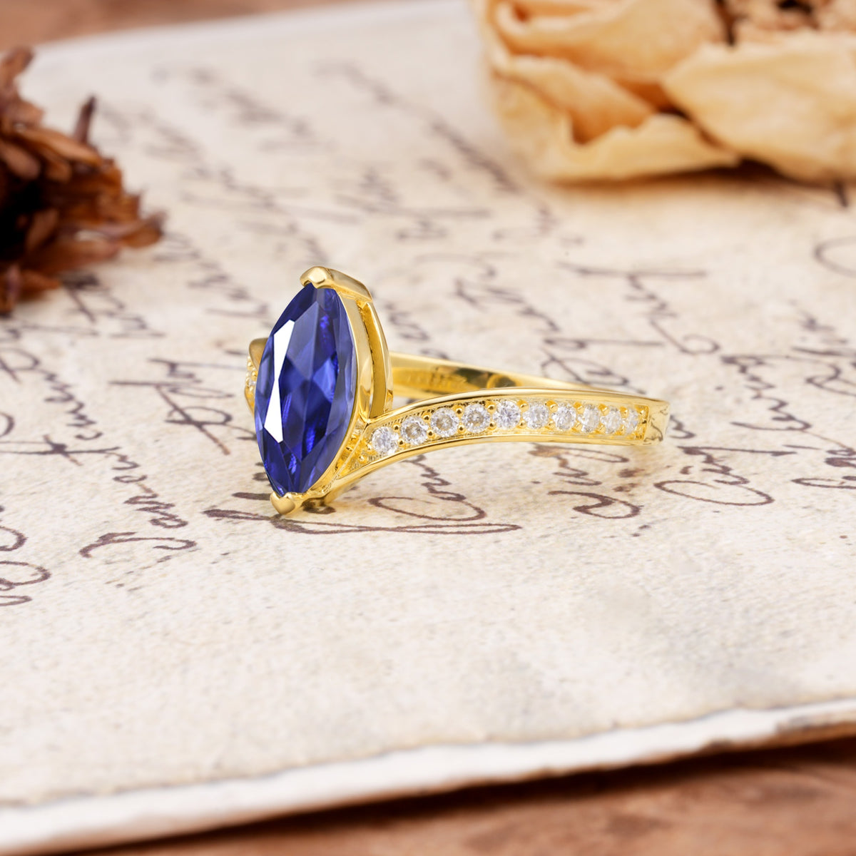 Unique Classic 2-Prong Marquise Cut Tanzanite Engagement Ring - Additional view