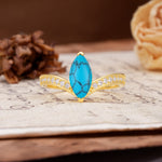 Unique Classic 2-Prong Marquise Cut Turquoise Engagement Ring - Additional view