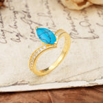 Unique Classic 2-Prong Marquise Cut Turquoise Engagement Ring - Additional view