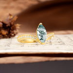 Unique Classic 2-Prong Marquise Cut Moss Agate Engagement Ring - Additional view