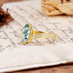 Unique Classic 2-Prong Marquise Cut Moss Agate Engagement Ring - Additional view