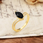 Unique Classic 2-Prong Marquise Cut Black Onyx Engagement Ring - Additional view