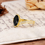 Unique Classic 2-Prong Marquise Cut Black Onyx Engagement Ring - Additional view