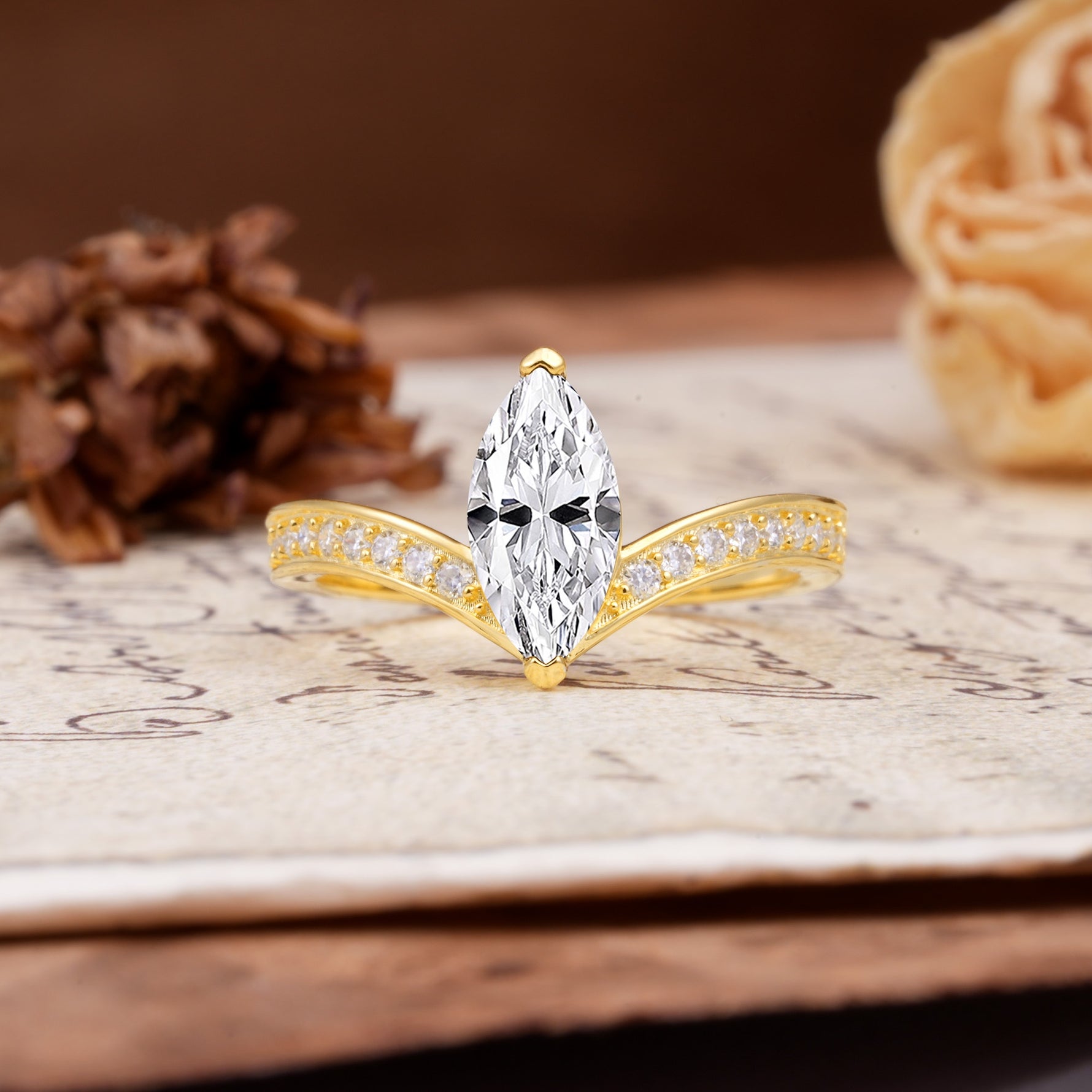 Unique Classic 2-Prong Marquise Cut Lab Diamond Engagement Ring - Additional view