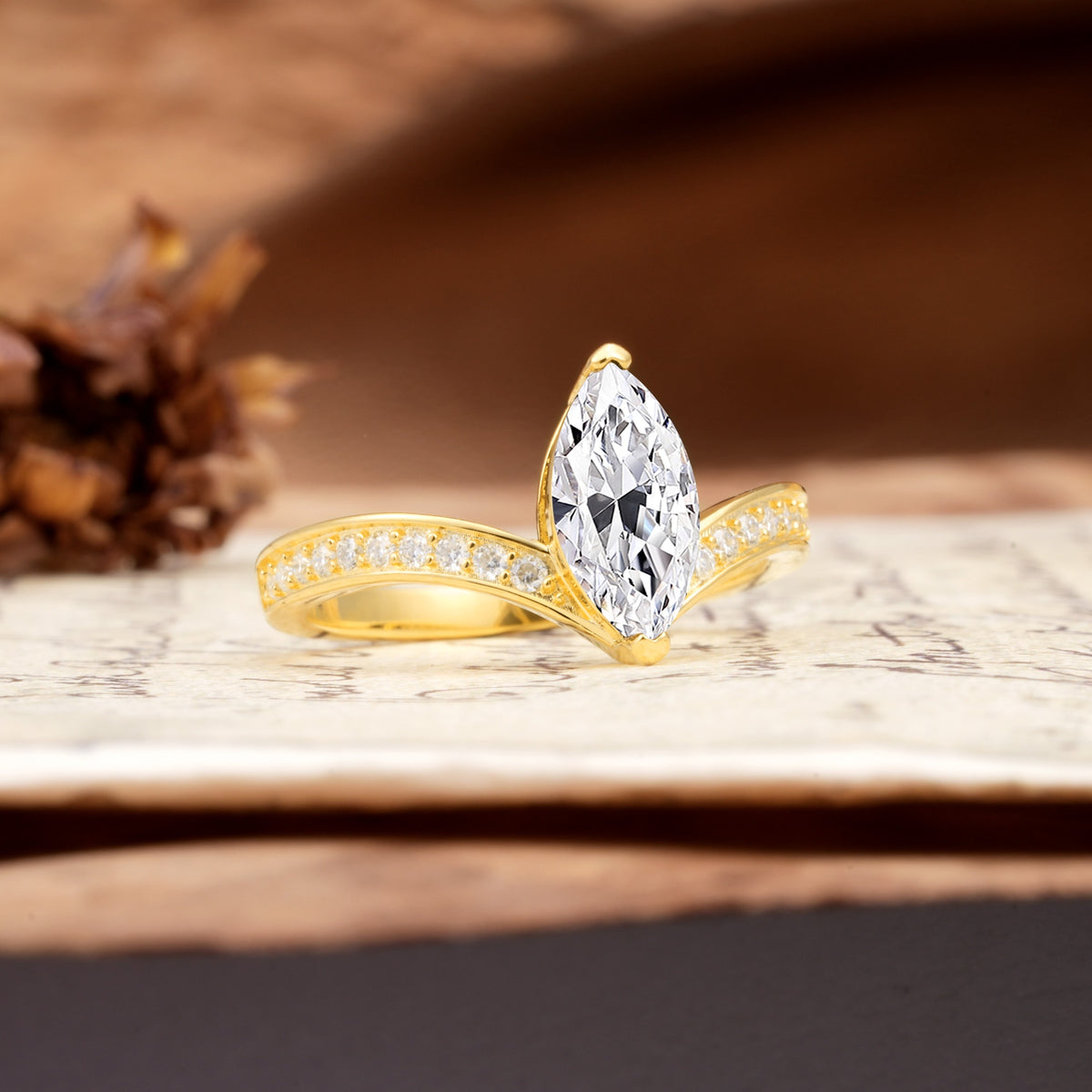 Unique Classic 2-Prong Marquise Cut Lab Diamond Engagement Ring - Additional view