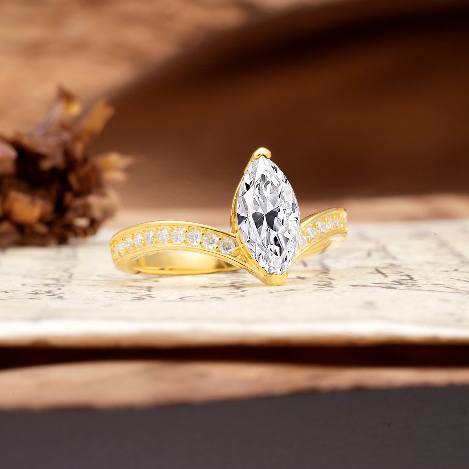 Unique Classic 2-Prong Marquise Cut Lab Diamond Engagement Ring - Additional view