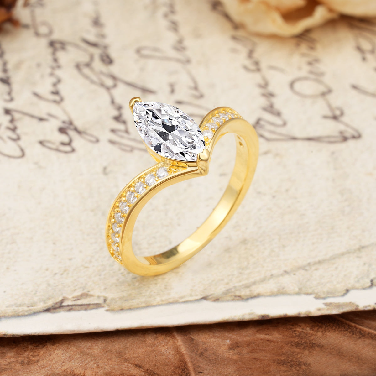 Unique Classic 2-Prong Marquise Cut Lab Diamond Engagement Ring - Additional view