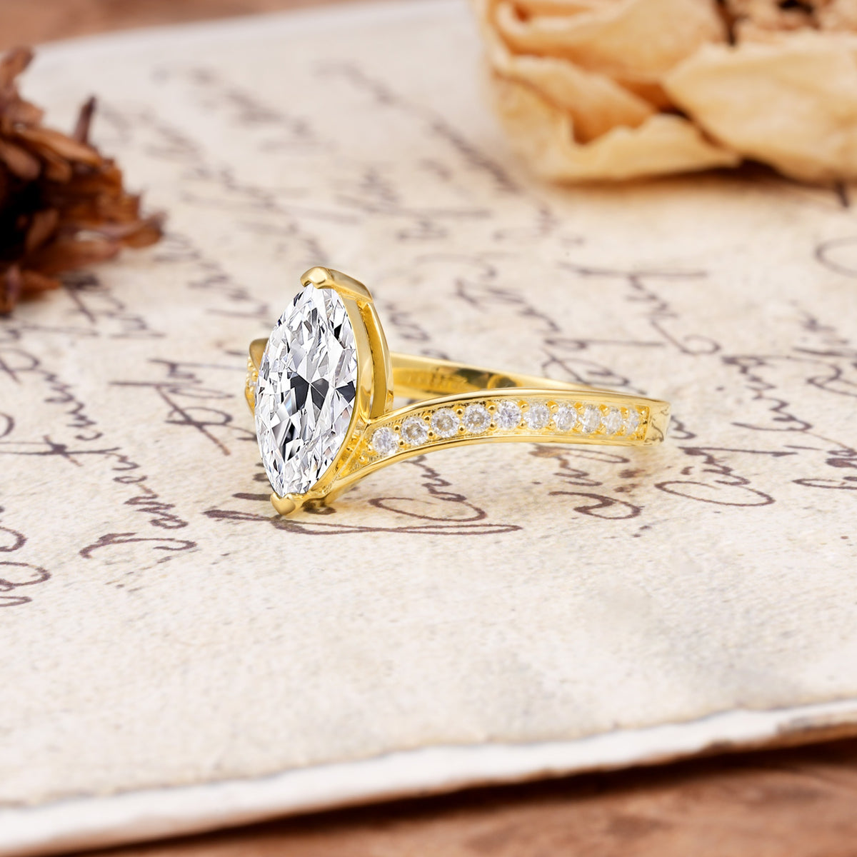 Unique Classic 2-Prong Marquise Cut Lab Diamond Engagement Ring - Additional view