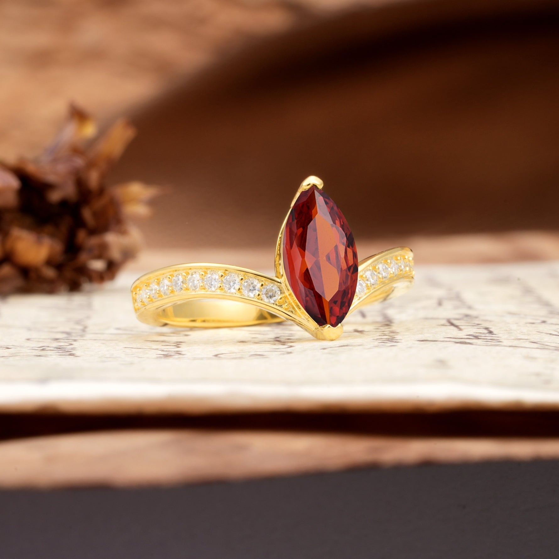 Unique Classic 2-Prong Marquise Cut Garnet Engagement Ring - Additional view