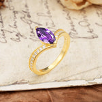 Unique Classic 2-Prong Marquise Cut Amethyst Engagement Ring - Additional view