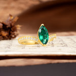 Unique Classic 2-Prong Marquise Cut Emerald Engagement Ring - Additional view