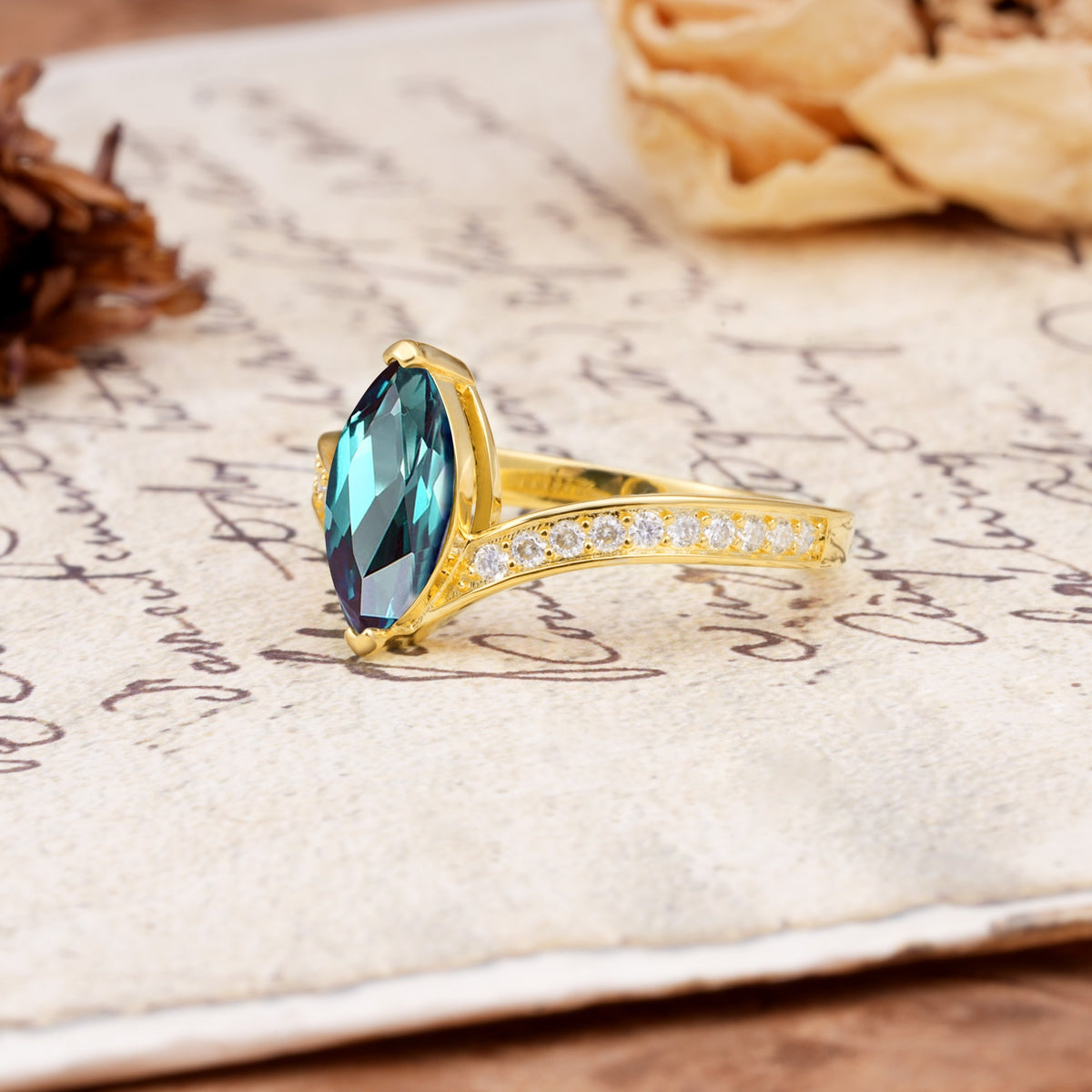 Unique Classic 2-Prong Marquise Cut Alexandrite Engagement Ring - Additional view