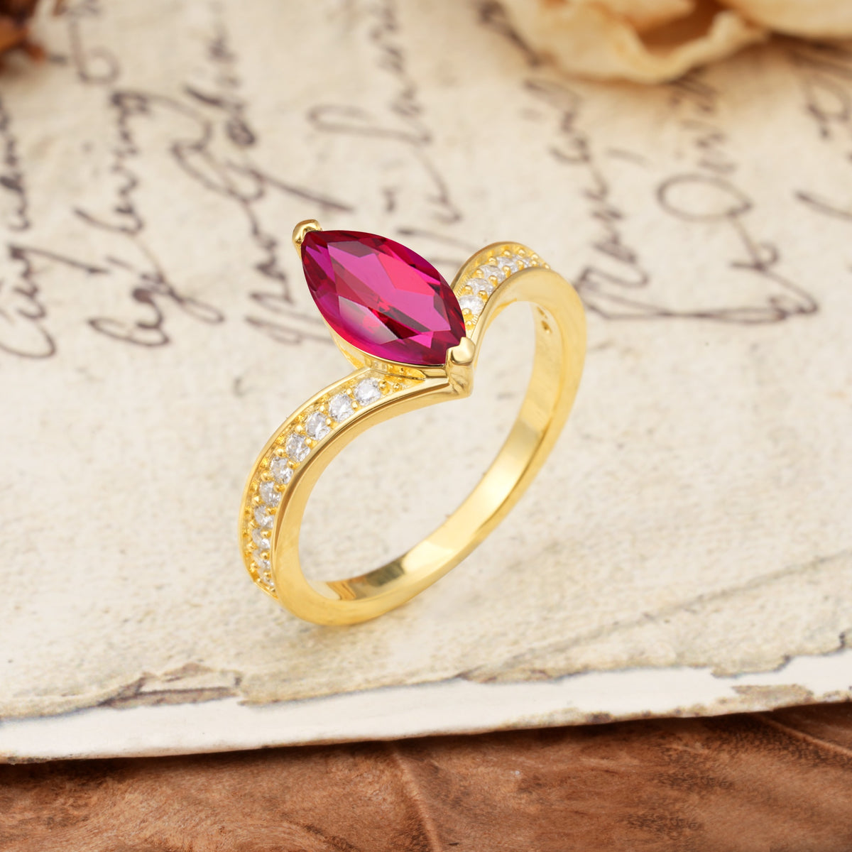 Unique Classic 2-Prong Marquise Cut Ruby Engagement Ring - Additional view