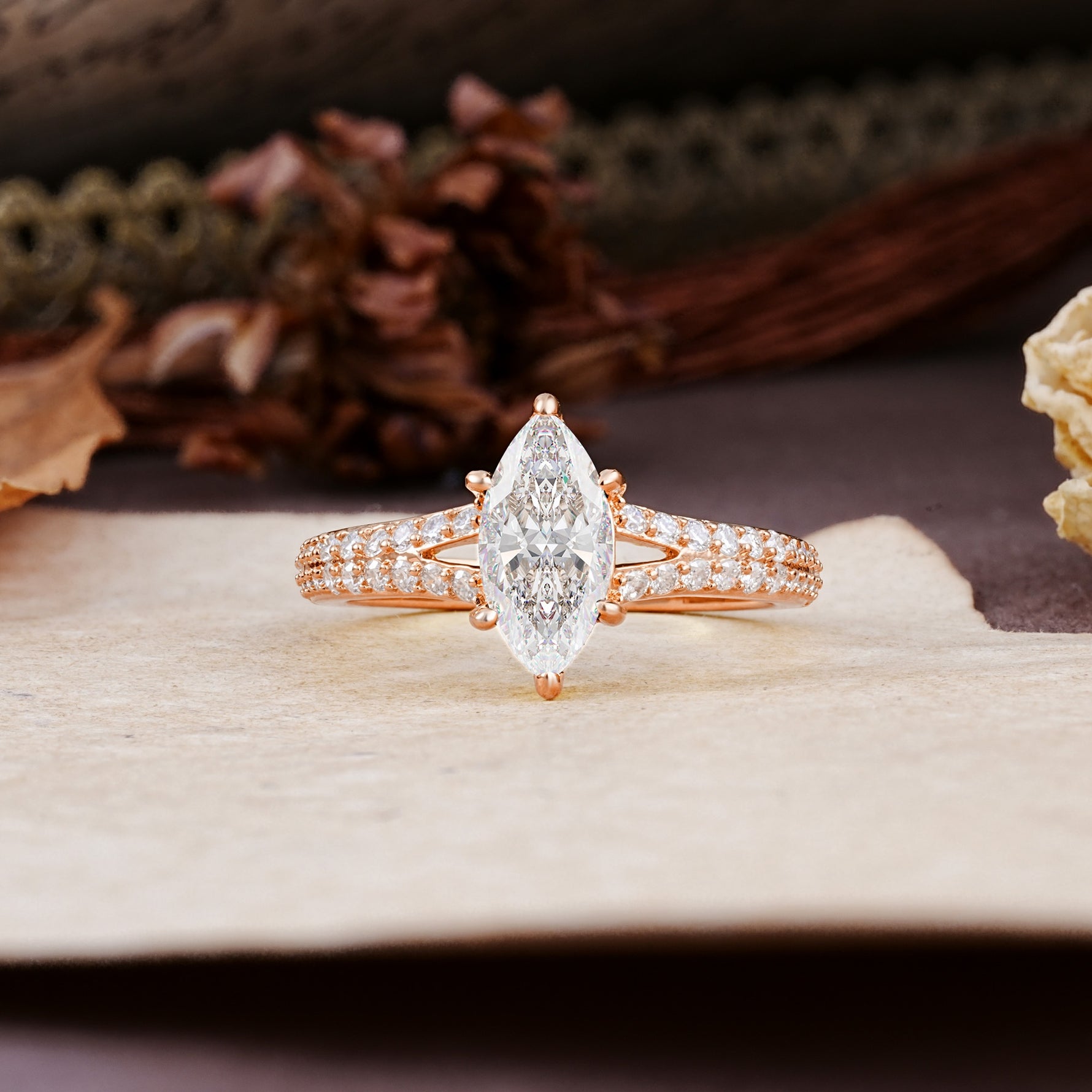 Classic, Luxurious 6-Prong Marquise Cut Moissanite Engagement Ring - Additional view