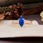 Classic, Luxurious 6-Prong Marquise Cut Sapphire Engagement Ring - Additional view