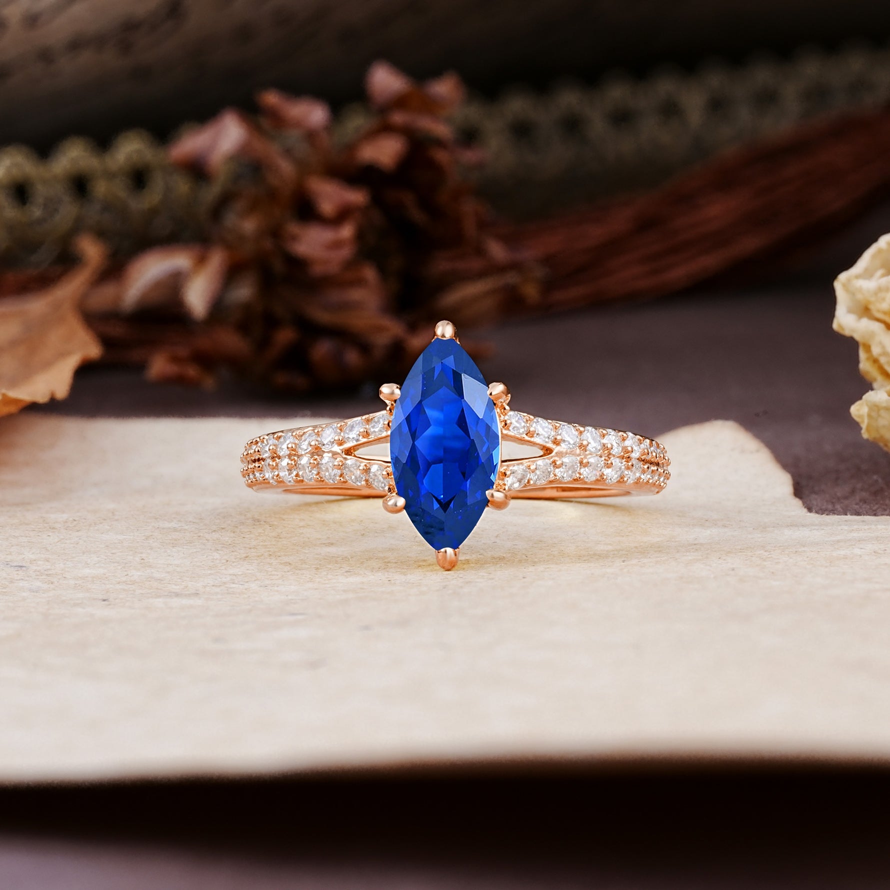 Classic, Luxurious 6-Prong Marquise Cut Sapphire Engagement Ring - Additional view