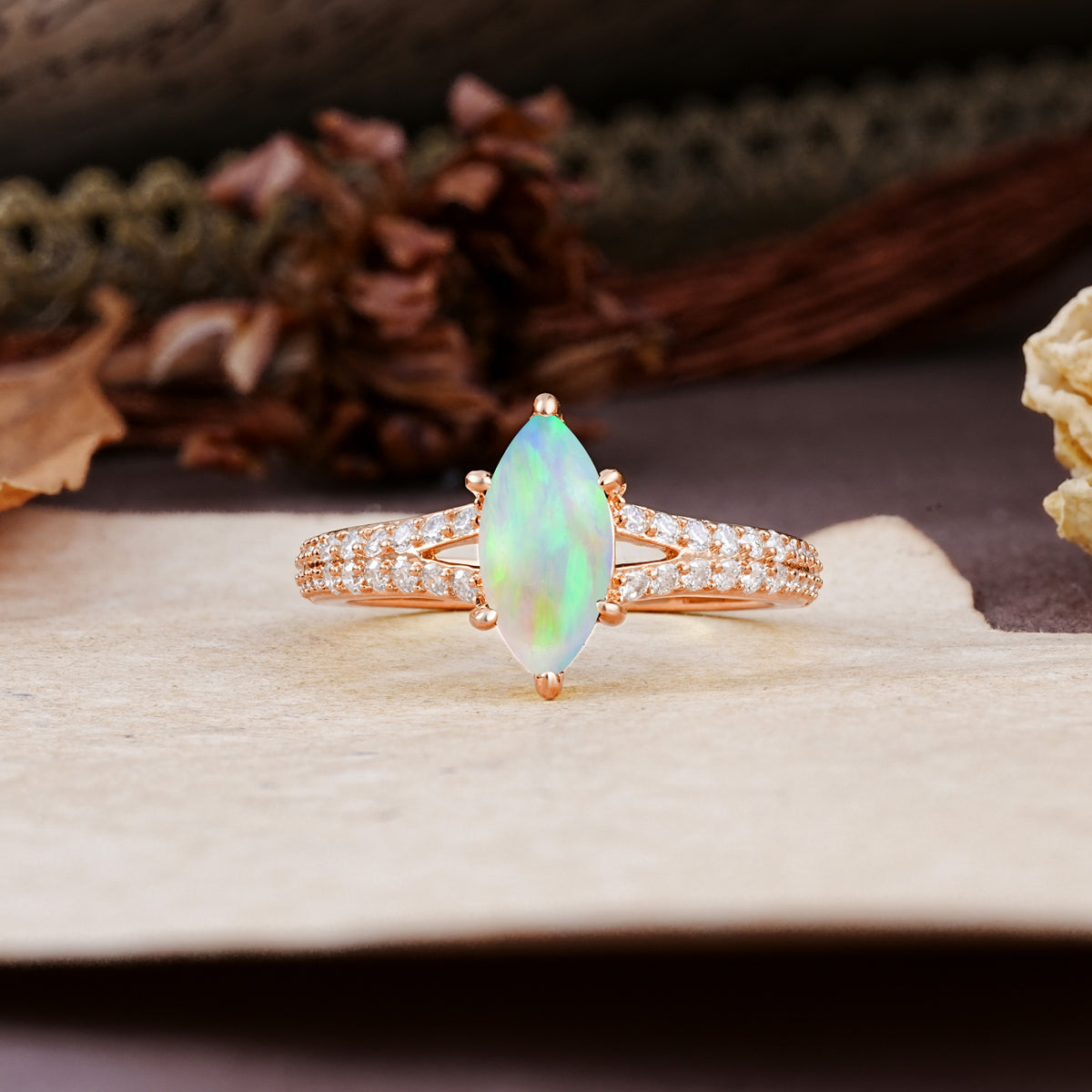 Classic, Luxurious 6-Prong Marquise Cut Fire Opal Engagement Ring - Additional view