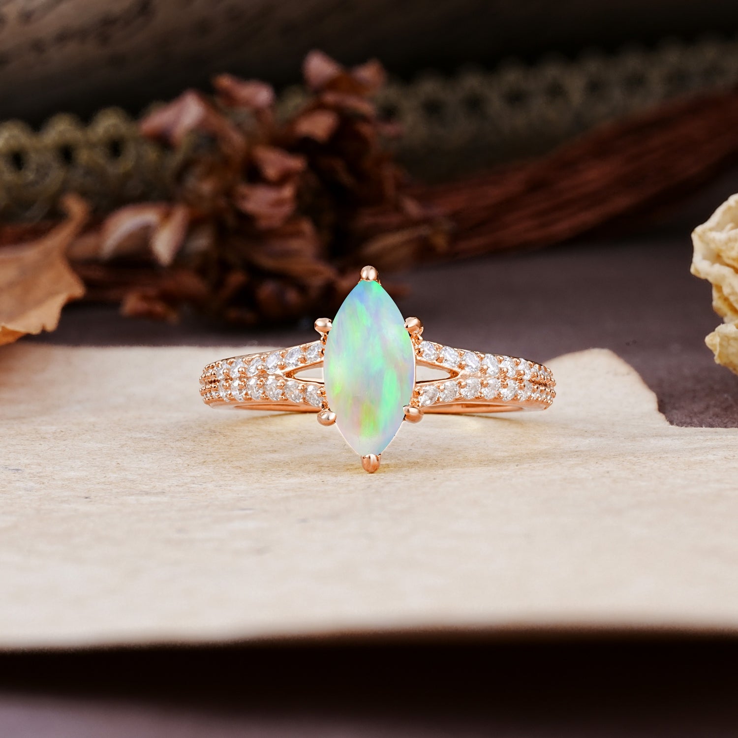 Classic, Luxurious 6-Prong Marquise Cut Fire Opal Engagement Ring - Additional view