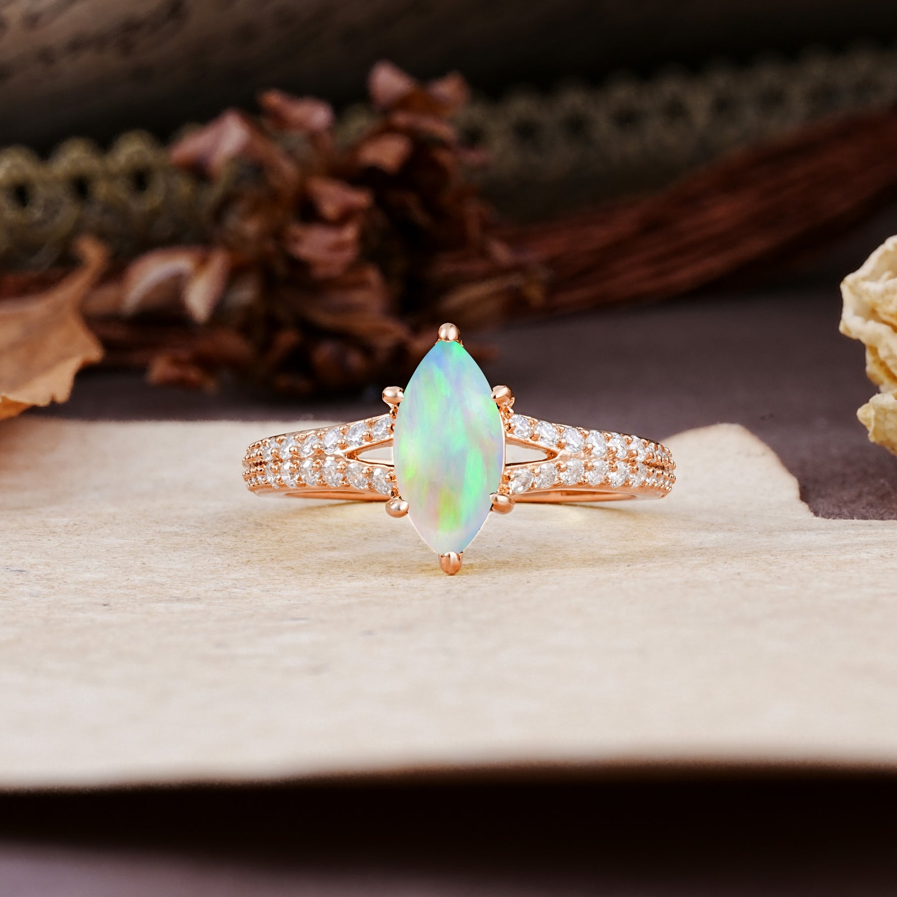 Classic, Luxurious 6-Prong Marquise Cut Fire Opal Engagement Ring - Additional view